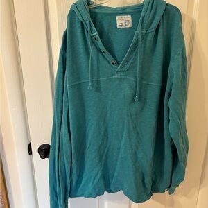 Mens XXL Lucky Brand Teal Blue Hooded Pullover Sweatshirt